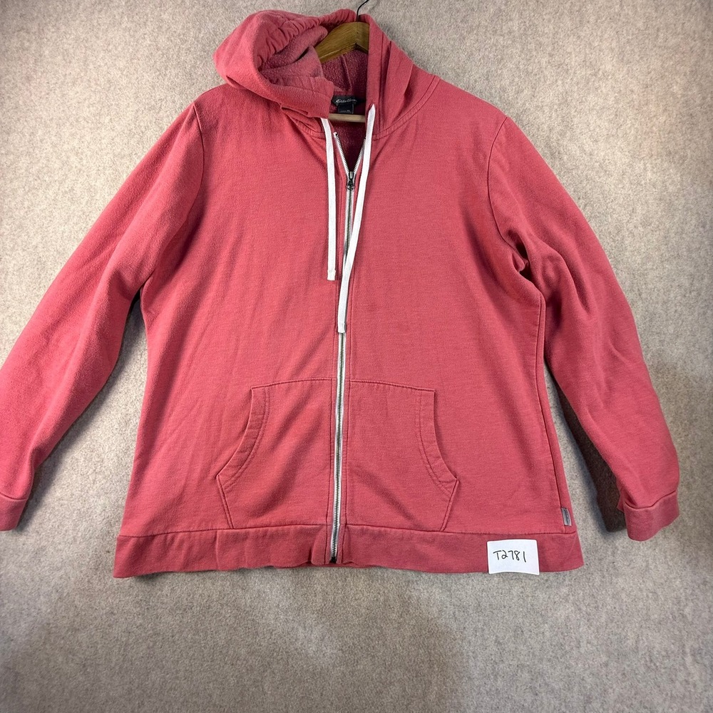 Eddie Bauer Womens XL Full Zip Hoodie Coral Pink Fleece Sweatshirt